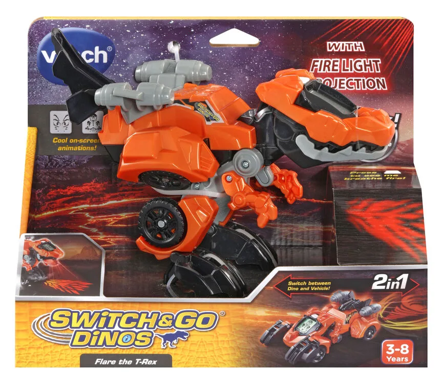 Интерактивна играчка, Vtech, Трансформер Flare, Автомобил и Динозавър T-Rex 2 в 1, Оранжев
