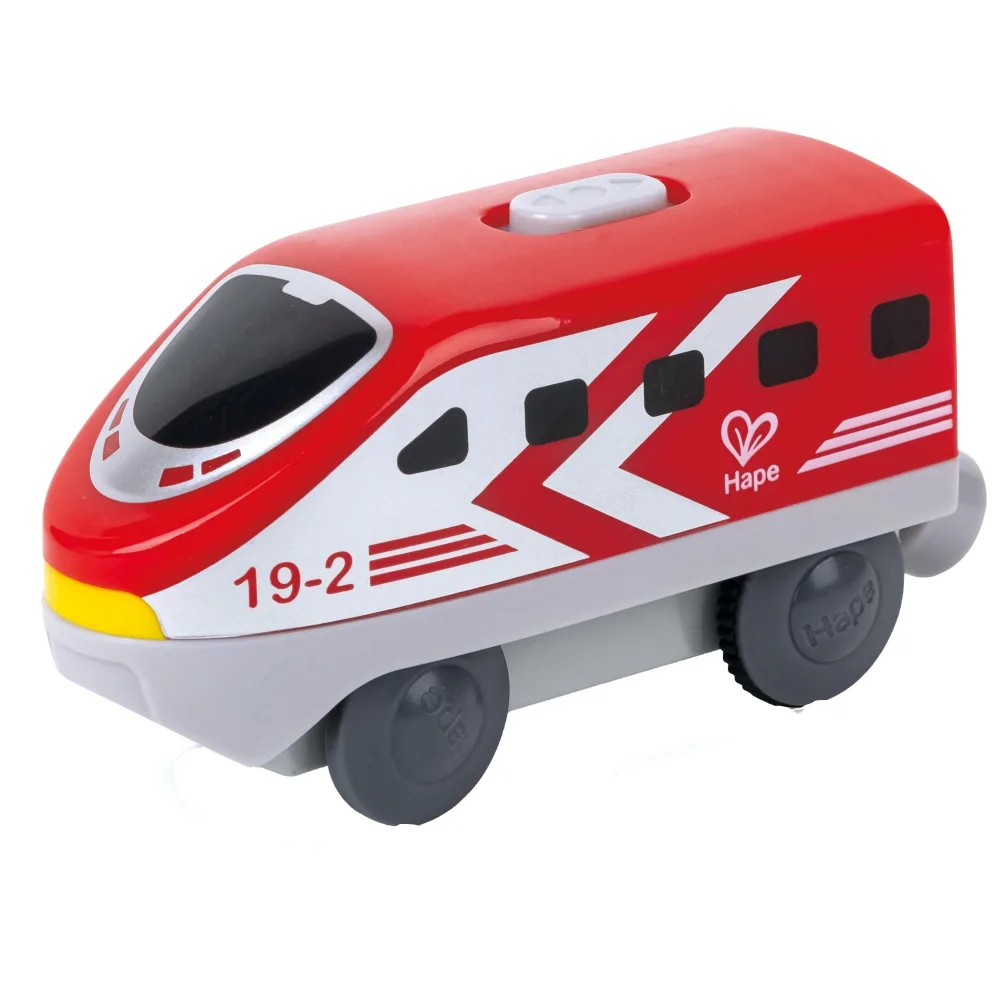 Междуградски локомотив с батерия, Hape, 12 x 4 x 5 см, Червен