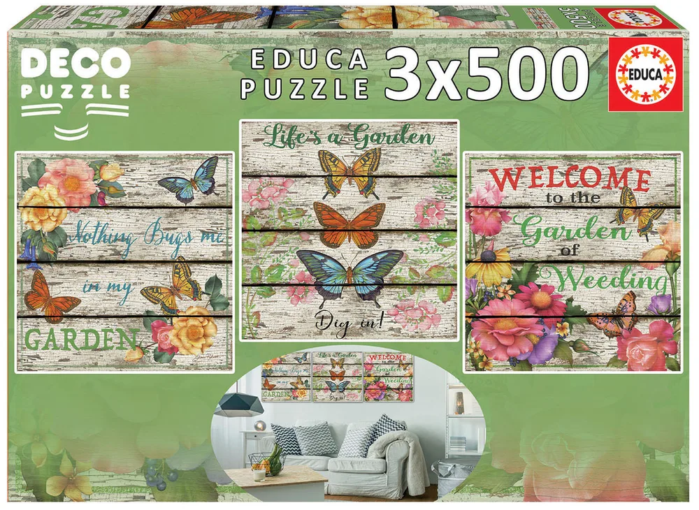 Комплект пъзели, Educa, Градски градини, 3 х 500 части