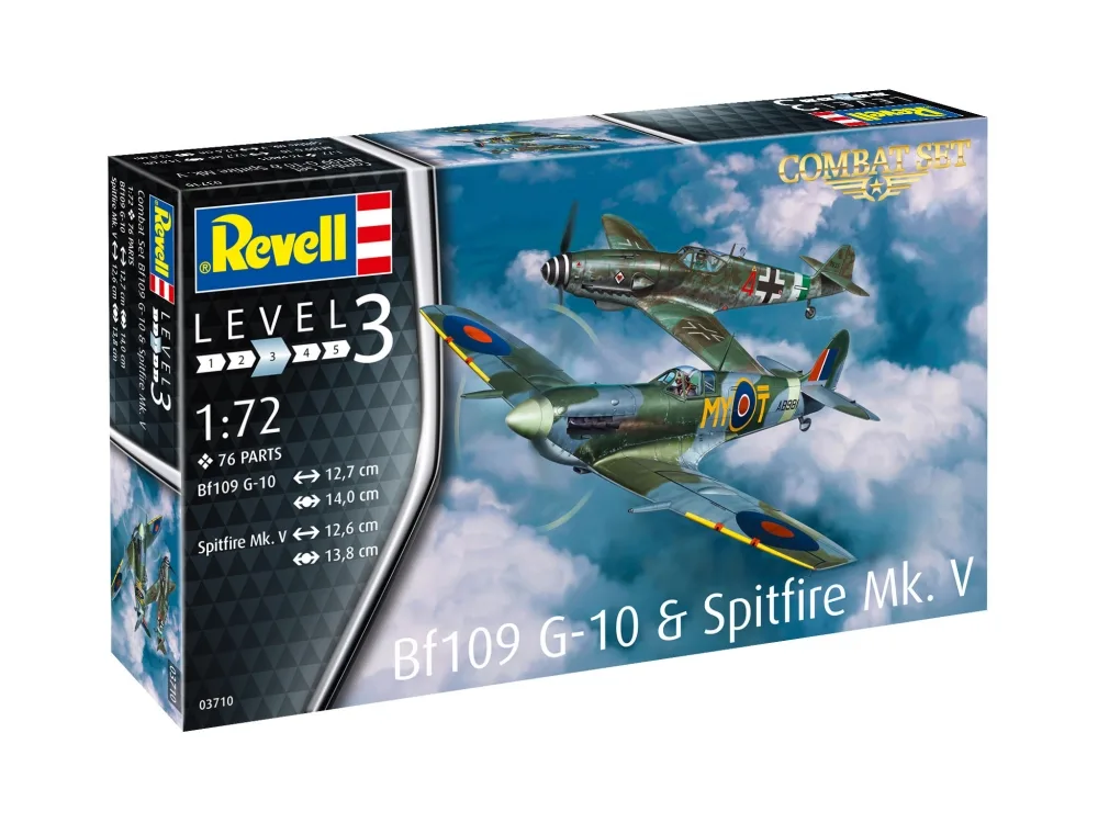 Комплект сглобяеми модели, Revell, Изтребители Messerschmitt Bf109G-10 - Spitfire Mk.V, 76 части
