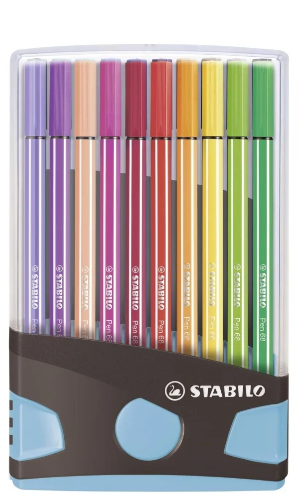 Комплект флумастери, Stabilo, Pen 68 Color Parade, светлосиня кутия, 20 цвята