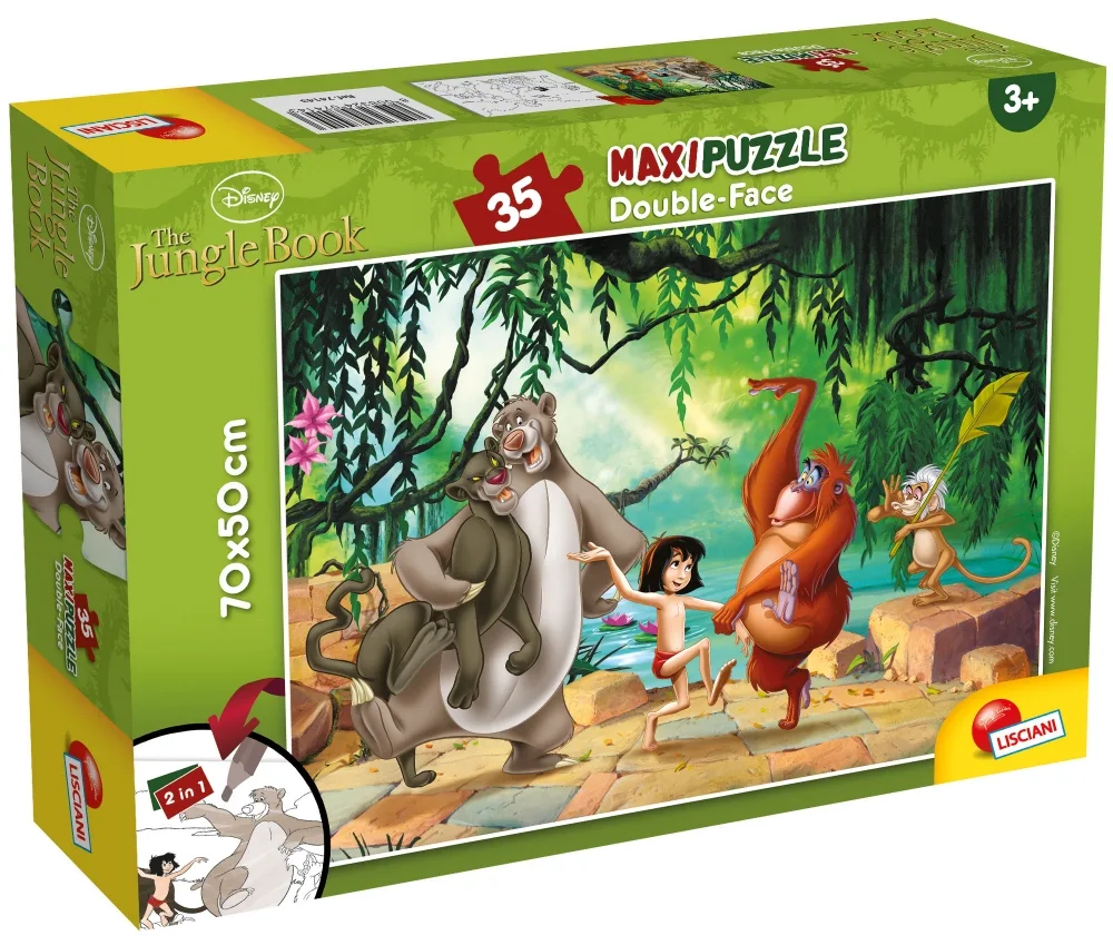 Пъзел, Lisciani, Disney, Книга за джунглата, Двулицев пъзел 35 части