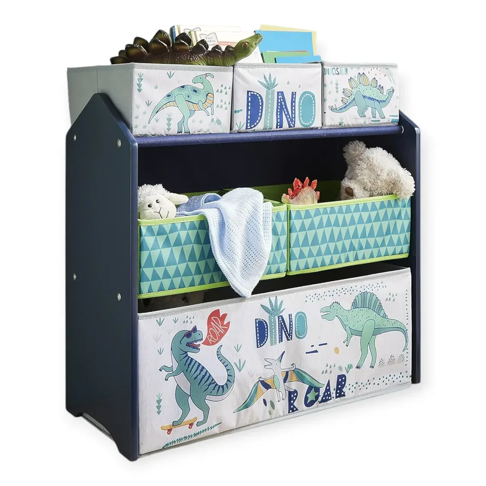 Детска Етажерка GINGER HOME, Органайзер за Играчки с Кутии за Съхранение DINOSAUR