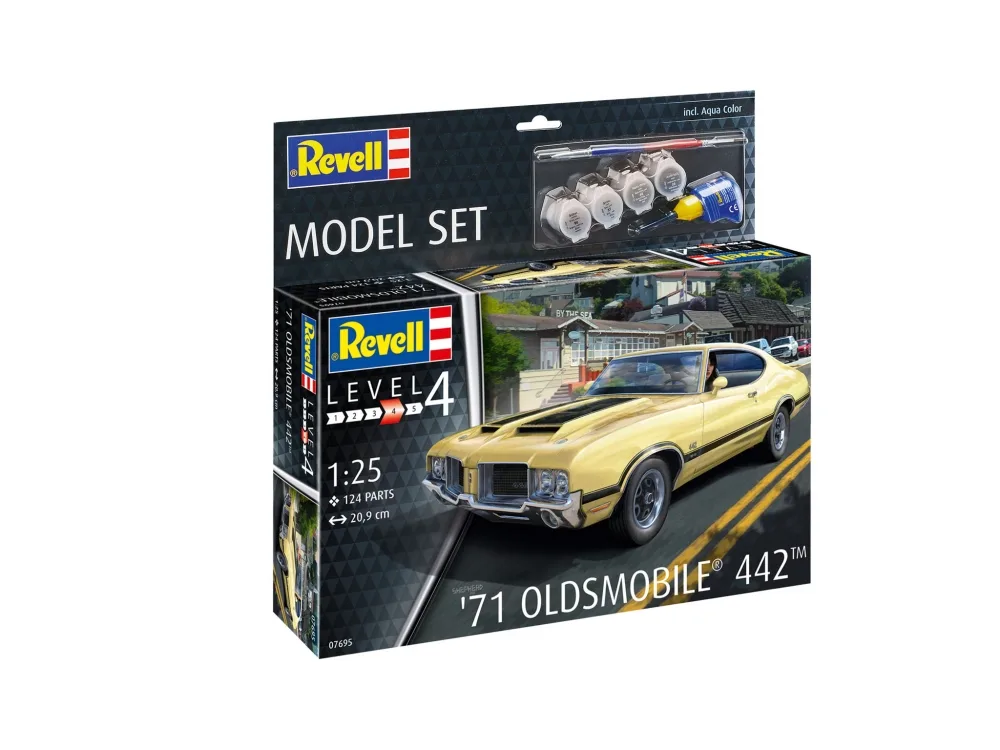 Комплект сглобяем модел, Revell, Автомобил Oldsmobile 442 Coupe 1971, 124 части