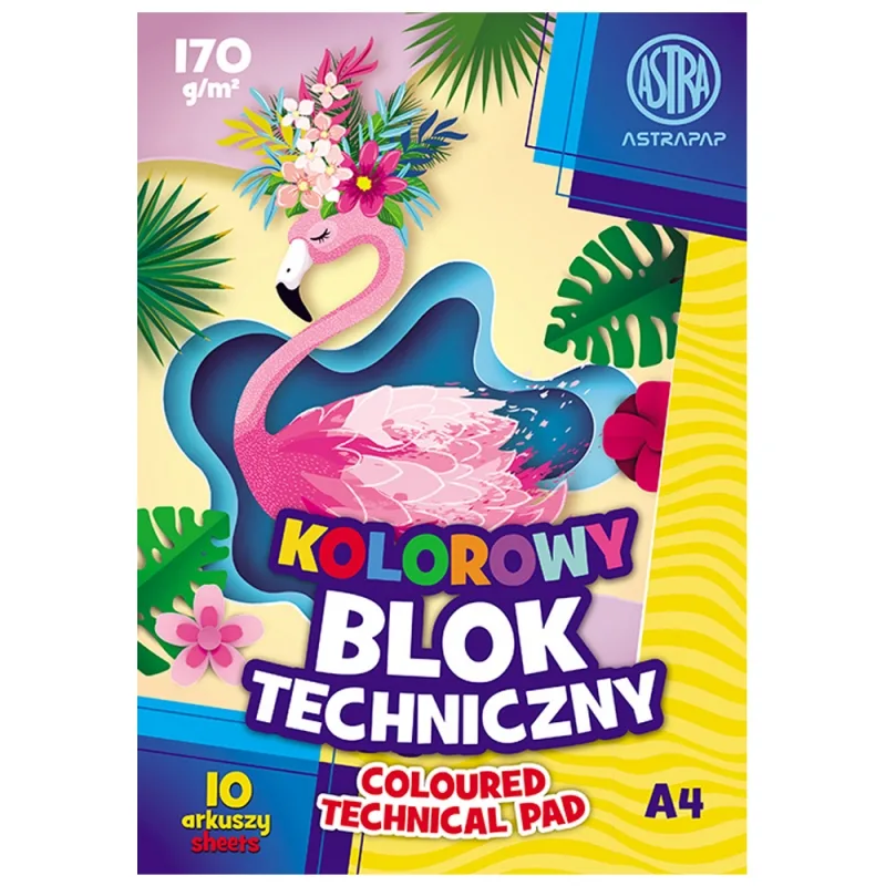 Техническо блокче, Astra, Фламинго, А4, 170 гр., 10 листа