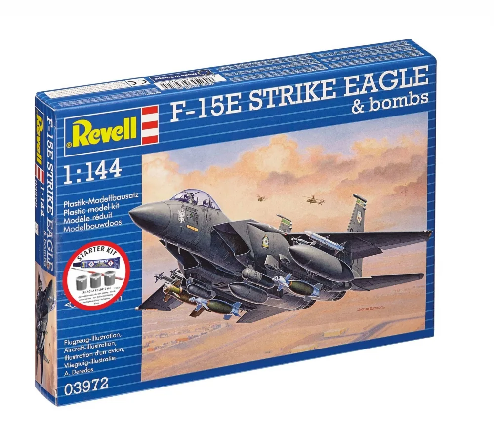 Сглобяем модел, Revell, Стартов комплект изтребител F-15 Strike Eagle с бомби, 70 части