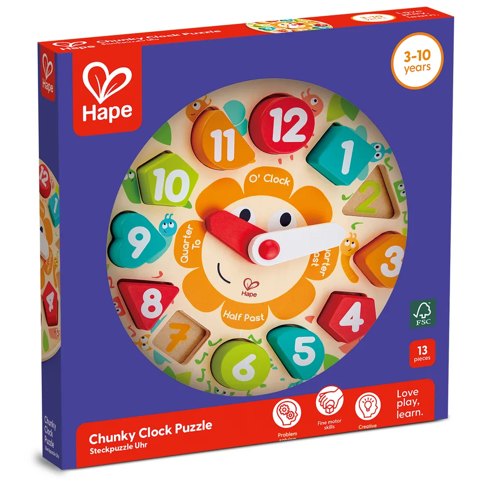 Образователна играчка, Hape, Дървен пъзел и часовник