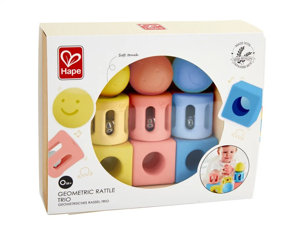 Комплект дрънкалки, Hape, Тройни геометрични фигури