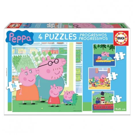 Прогресивен пъзел, Educa, Peppa Pig 4 в 1, 6-9-12-16 части