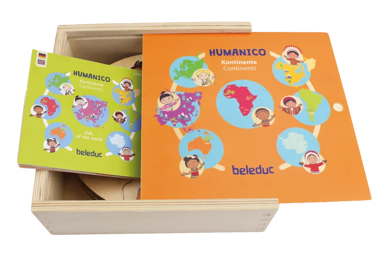 Дървена логическа игра с пъзел, Beleduc, Humanico, Континенти, 30 части