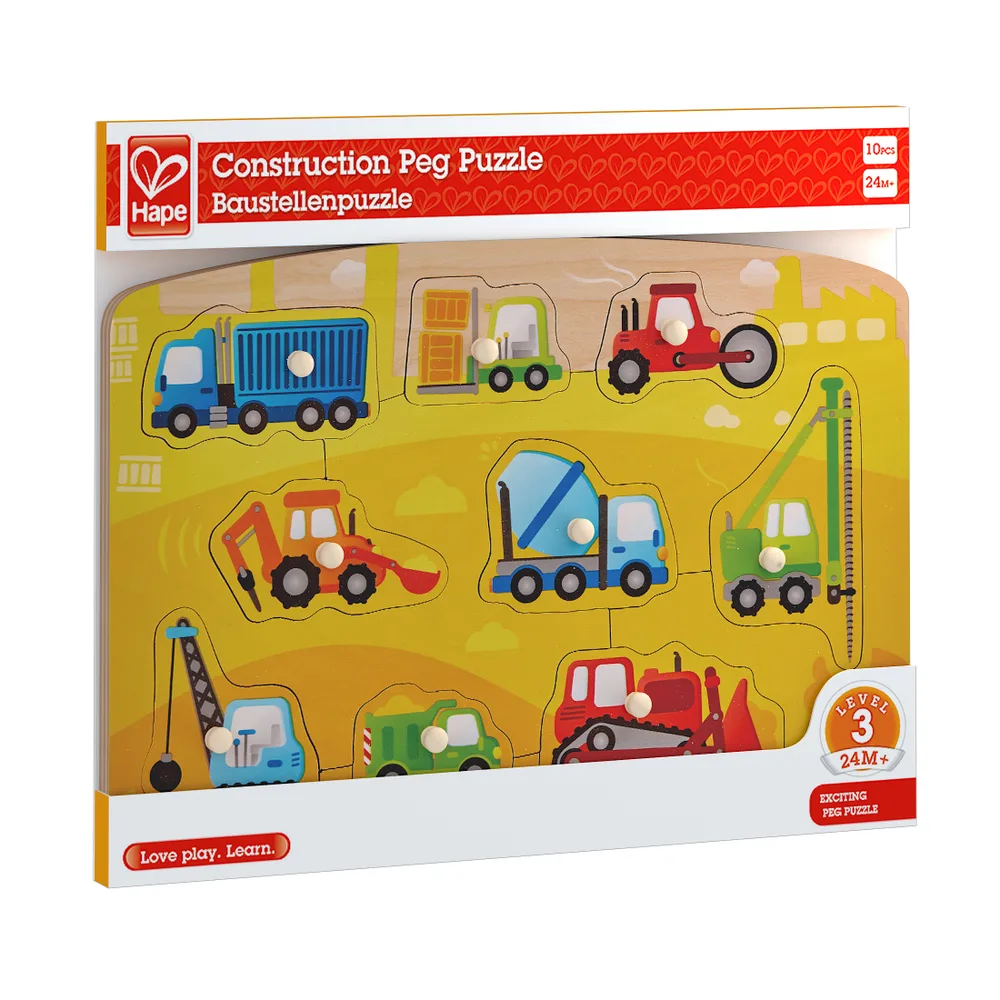 Дървен пъзел, Hape, Строителни машини, 10 части