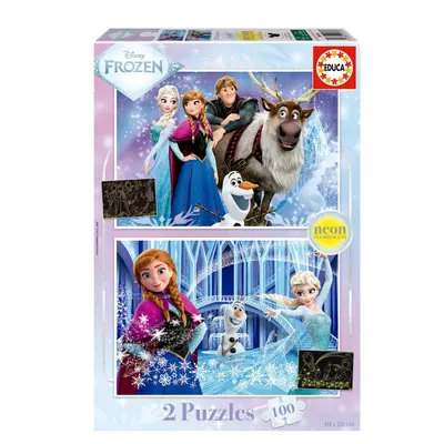 Пъзел, Educa, Frozen, Неон, 2 x 100 части