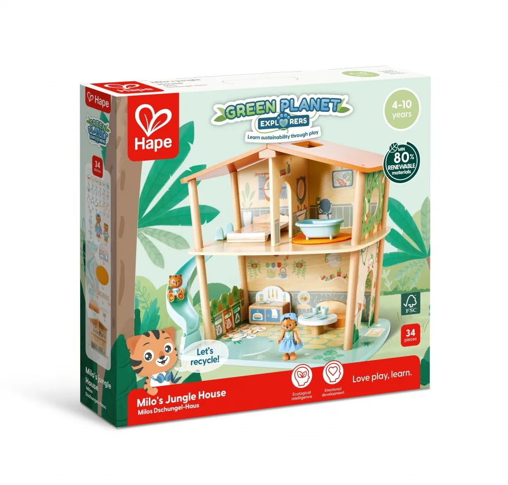 Дървен комплект, Hape, Къща на тигри в джунглата, 34 части