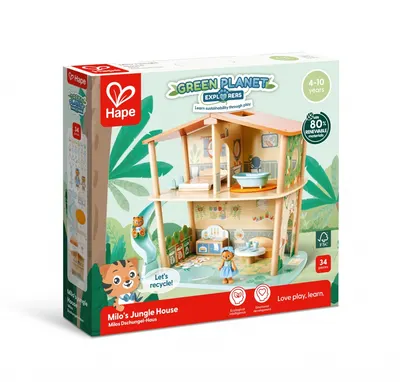 Дървен комплект, Hape, Къща на тигри в джунглата, 34 части