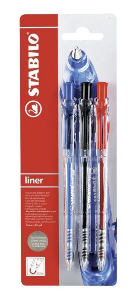 Комплект химикалки, Stabilo, Liner F, 3 броя