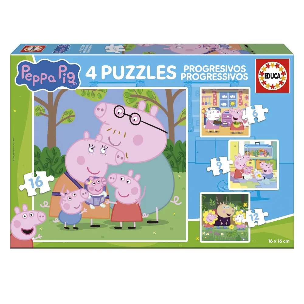 Прогресивен пъзел, Educa, Peppa Pig, 4 в 1, 6-9-12-16 части