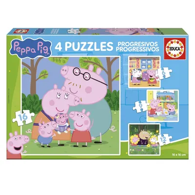 Прогресивен пъзел, Educa, Peppa Pig, 4 в 1, 6-9-12-16 части