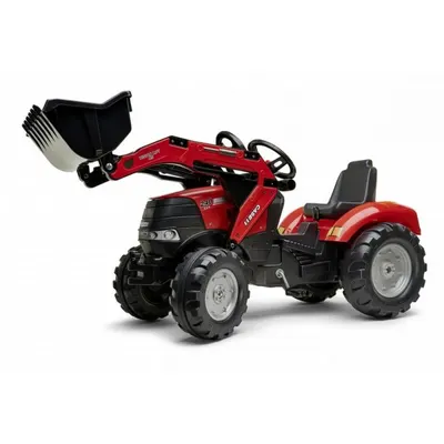 Детски багер с кофа, педали и шумоизолиращи гуми Case IH - червен