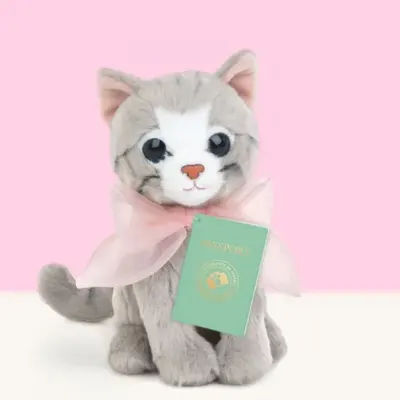 Плюшено Британско коте с панделка, Бела, 16 см