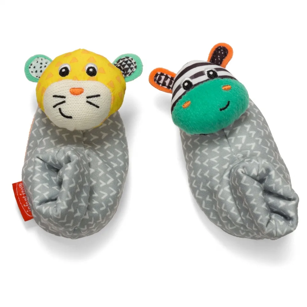 Бебешки меки пантофки с дрънкалка, Infantino, Зебра и тигър