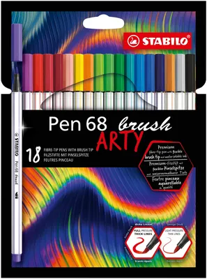 Комплект флумастери, Stabilo, Pen 68 Brush Arty, 18 цвята