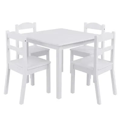 Детска Маса с 4 Столчета GINGER HOME, Дървен Комплект за Игра и Учение, Бял, 66x56x48 см