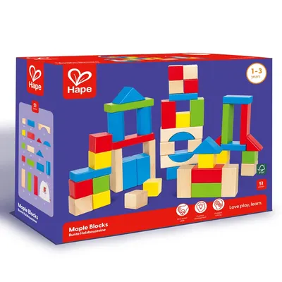 Комплект дървени кубчета, Hape, 50бр