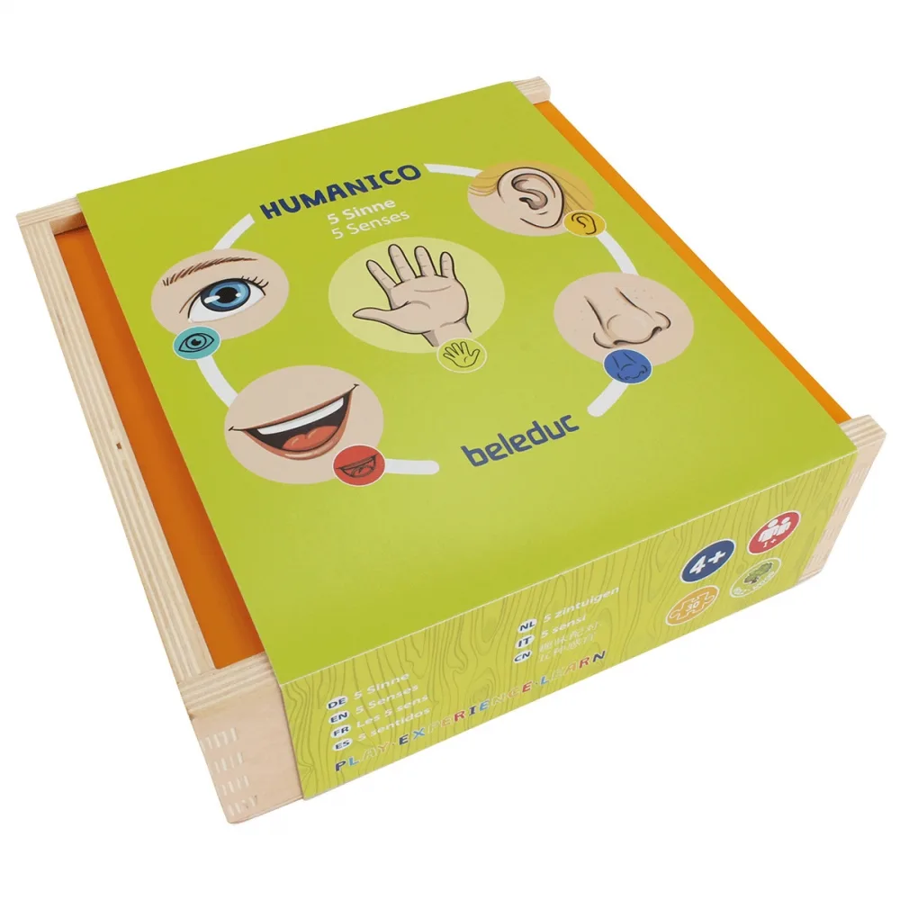 Дървена логическа игра с пъзел, Beleduc, Humanico, 5 Сетива, 30 части